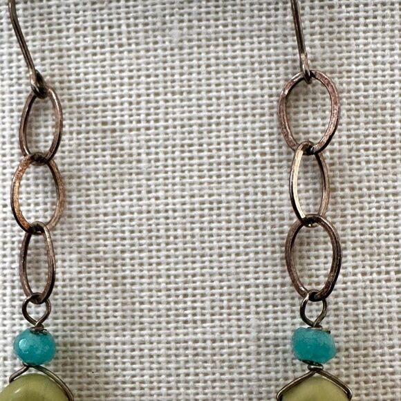 Sterling Serpentine & Apatite Dangle Earrings – Natural Stones with Boho Charm - Picture 7 of 9